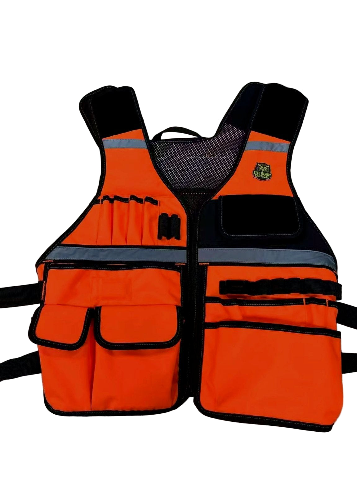 Panther NextGen utility vest — dark backdrop, high-vis orange with reflective trim